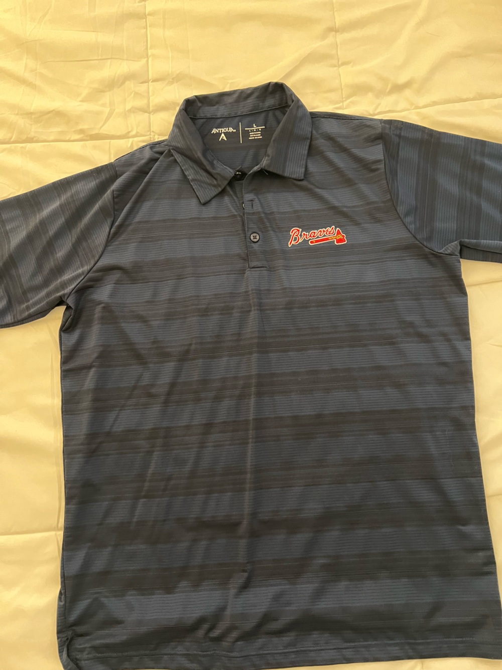 The Academy Brand Navy Striped Braves Polo with Red Logo